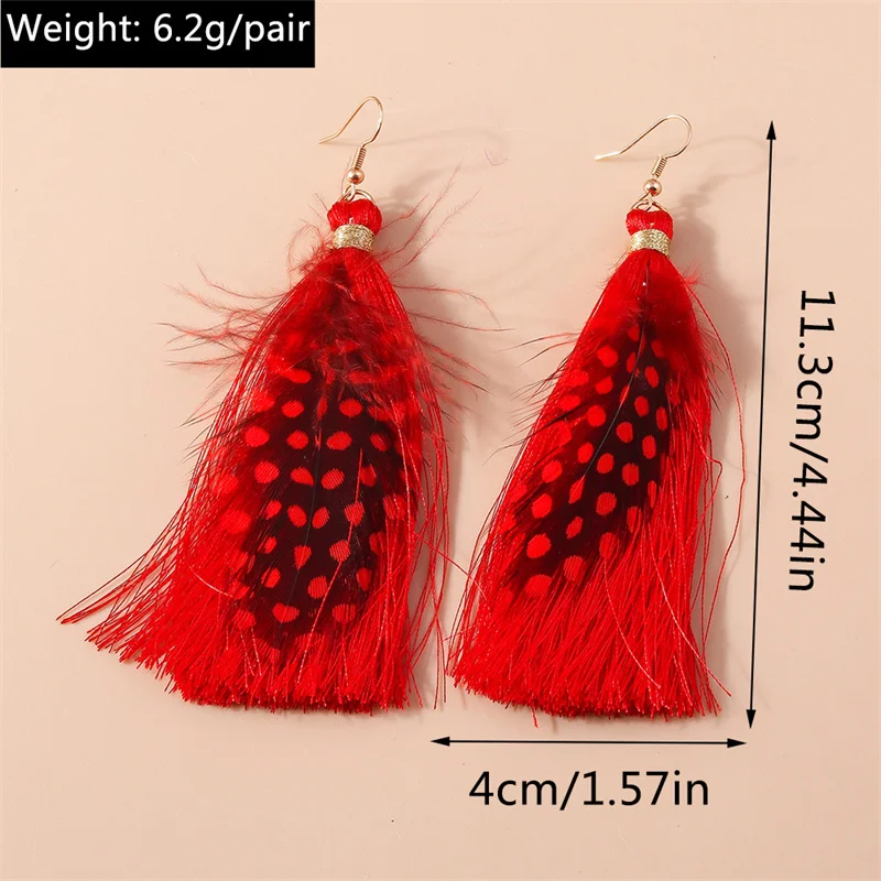 Aihua Boho lange Feder Ohrringe für Frauen schicke Huggies Zigeuner Fransen Ohrringe handgemachte Aussage Schmuck Geschenke – Detail 20