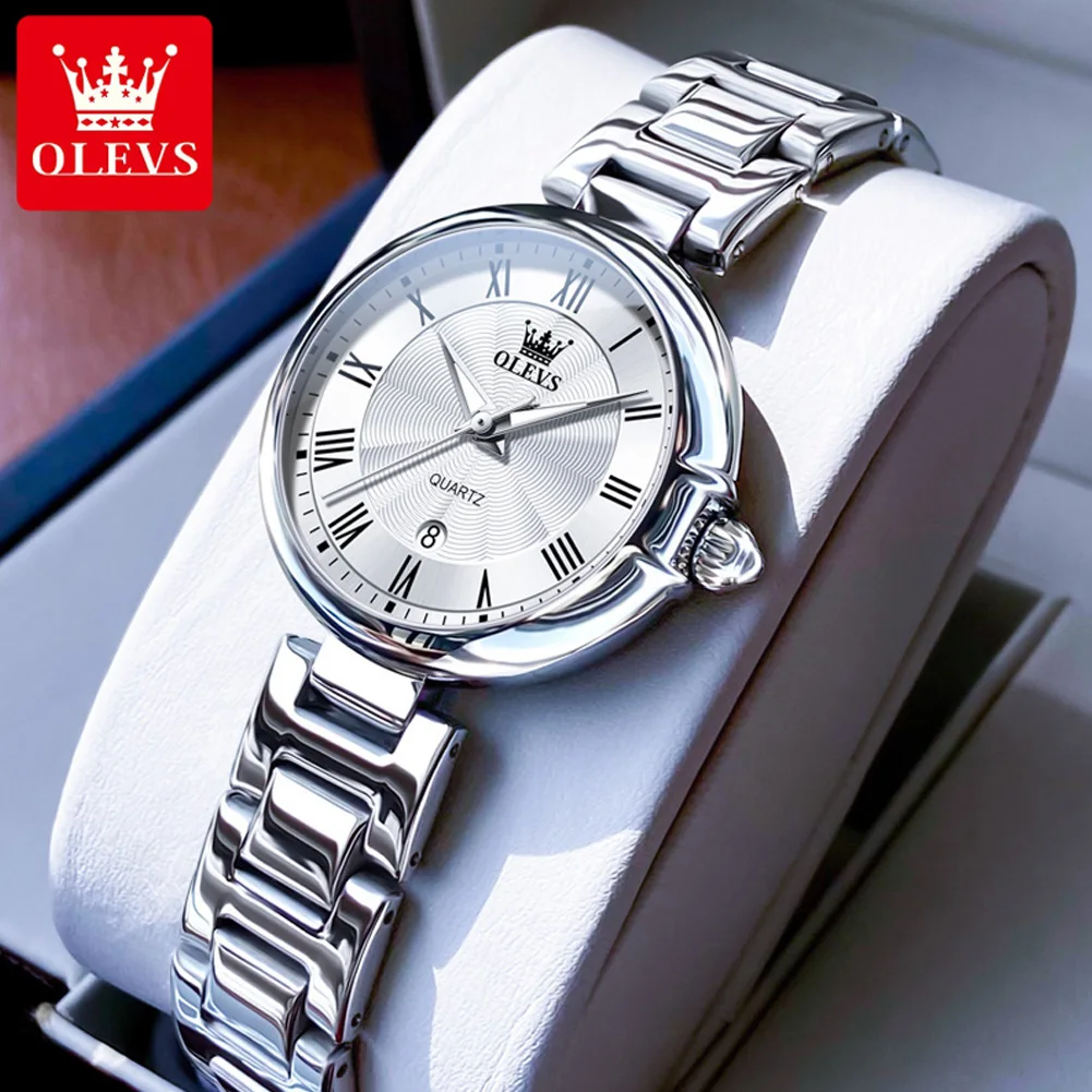

OLEVS Women's Watches Trend Fashion Stainless Steel Strap Top Brand Original Quartz Wristwatch for Lady Elegant Small Dial Date