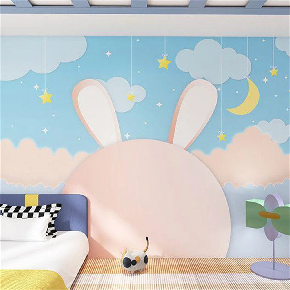Custom Cartoon Warm Pink Star Cloud Wallpaper Children's Room Girls' bedroom decoration Background home improvement 3D stickers