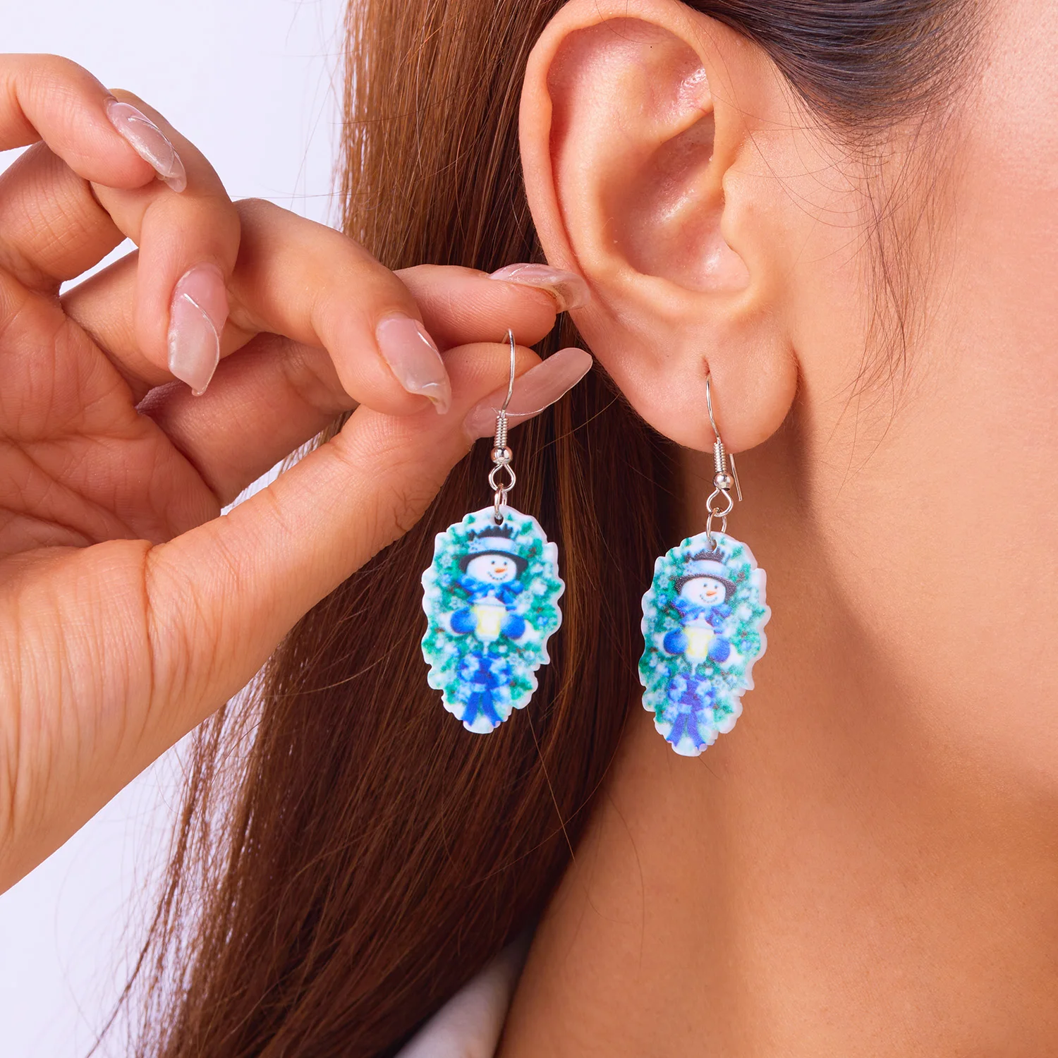 Fashion Cute Santa Claus Pendant Earrings for Women Acrylic Print Christmas Tree Kitten Snowman Drop Earring New Year Jewelry - Image 6