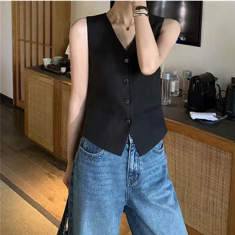 

2025 New V-neck Suit Vest Elegant Women's Casual Single-breasted Sleeveless Jacket Fashion Slim Solid Color Vests Female