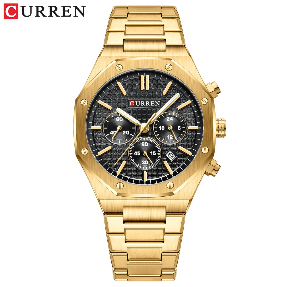 CURREN-Uhren für Herren, modisch, sportlich, wasserdicht, Chronograph, achteckiges Design, leuchtende Quarz-Armbanduhren mit automatischem Datum