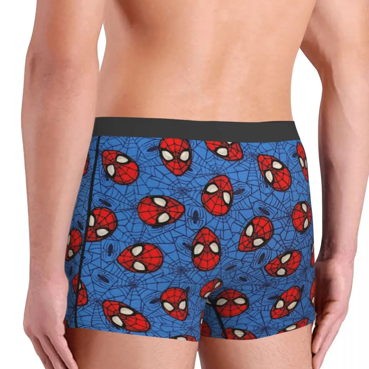 Calzoncillos Bóxer personalizados para hombre, ropa interior fresca, colcha azul, Cara de Spider Man, lanzamiento con Web