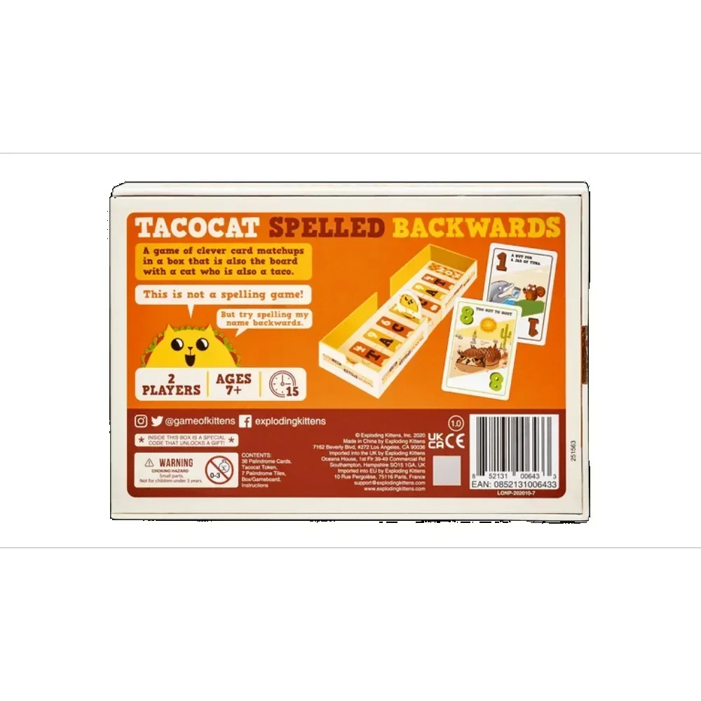 Tacocat Card Game Spelled Backwards - A Lil’ Board Game with a Cat Who is Also a Taco