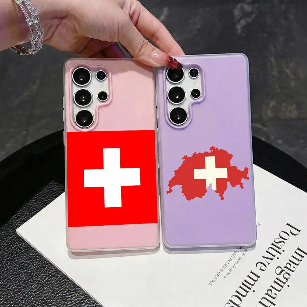 Flag of Switzerland Phone Case 2-in-1 Detachable Clear Case for Samsung S26-S22 Multi-Color Card Holder Soft TPU