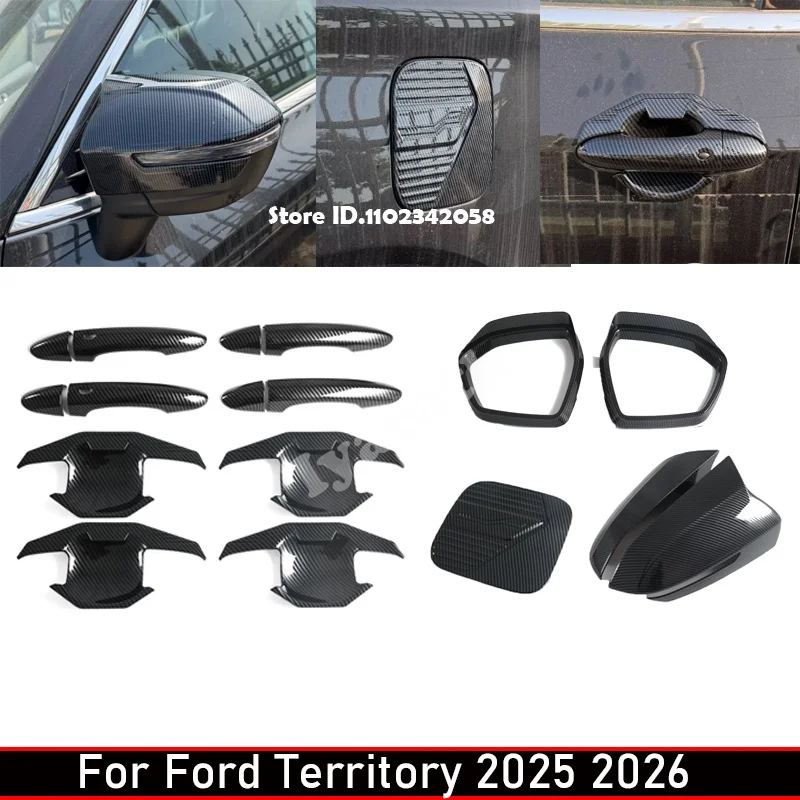 

LHD For Ford Territory 2025 2026 ABS carbonfiber Exterior Decoration Cover door handle bowl rearview mirror gas tank cover trim