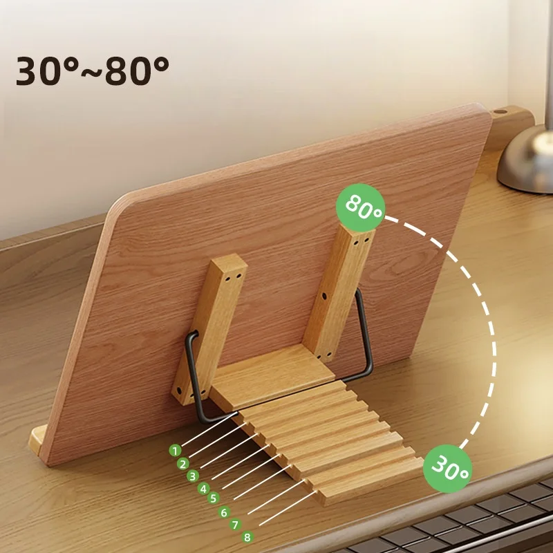 Adjustable Wooden Book Stand Reading Rack for Kids Adults Study Desk with Laptop Tablet Holder