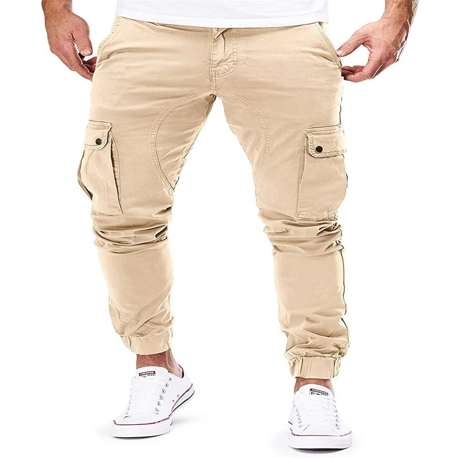 Men Spring And Summer Pant Casual All Solid Color Painting Cotton Linen Loose Trouser Fashion Beach Pockets Pant