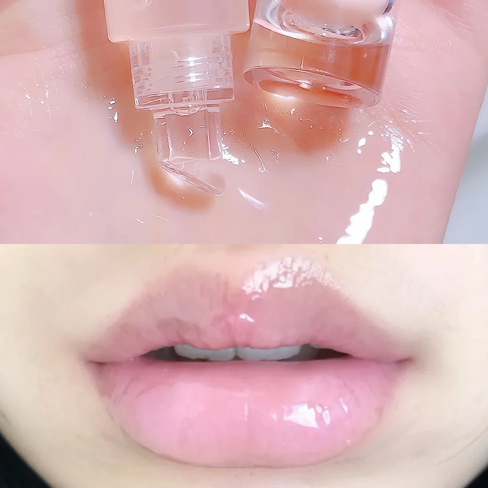 โปร่งใส Plumping Lip Balm กระจกน้ําแก้ว Liquid Lip GLOSS Moisturizing Hydrating Jelly Plump LIPS แต่งหน้าเครื่องสําอาง