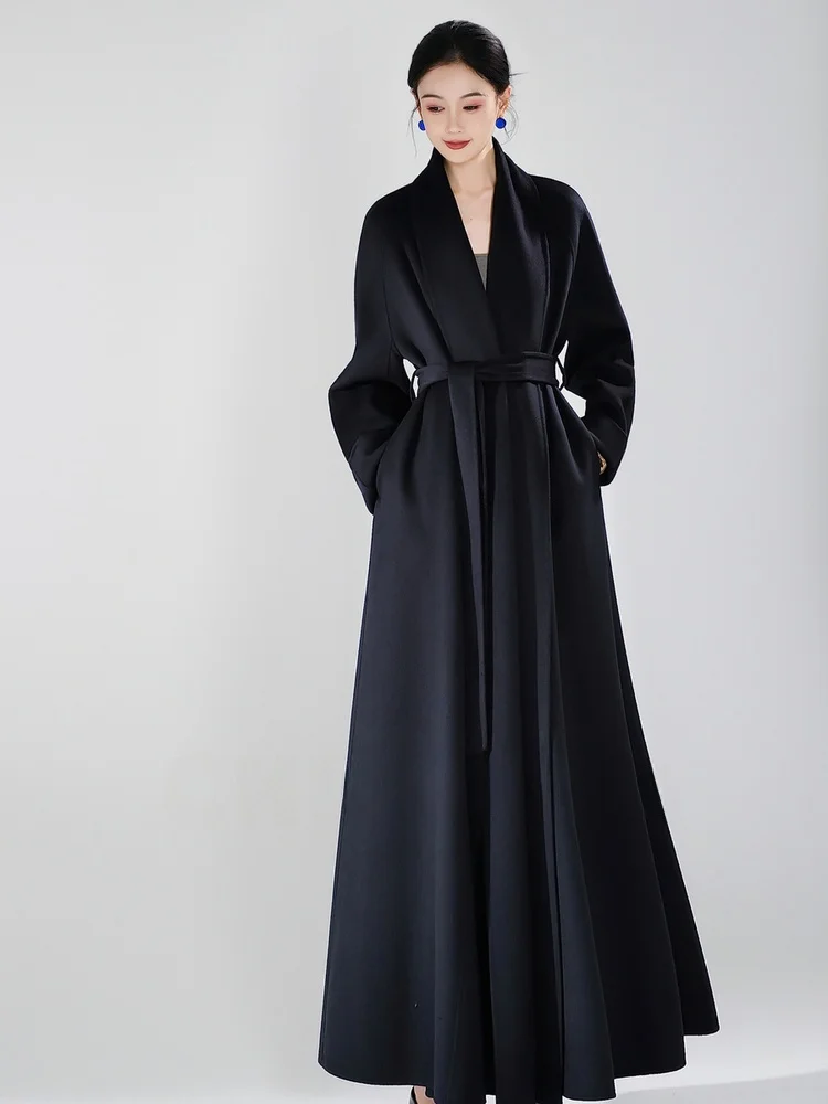 

Шикарное двустороннее шерстяное пальто Arita из кашемира для женщин, удлиненное, мягкое на ощупь, верхняя одежда для повседневной носки, с вставками на плечах