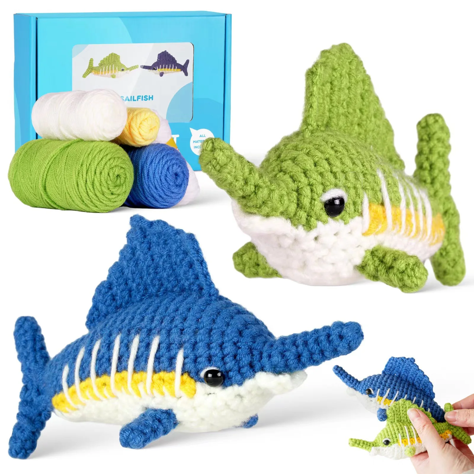 Adorable Shark Amigurumi Crochet Kit for Beginners - DIY Fabric Craft with Step-by-Step Video Tutorials