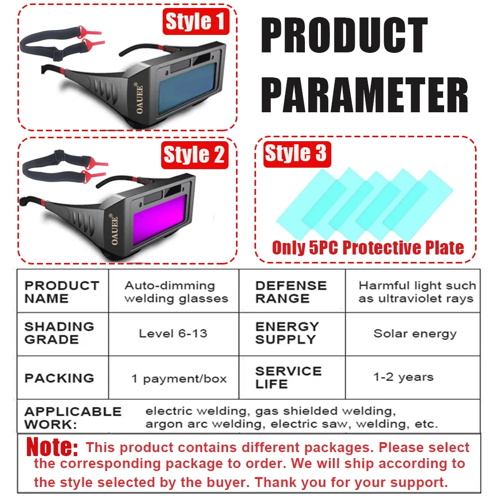 OAUEE Welding Helmets Auto Darkening Automatic Light Change Darkening Anti-Eyes Shied Goggle Glasses Solar Energy Eyes Glasses