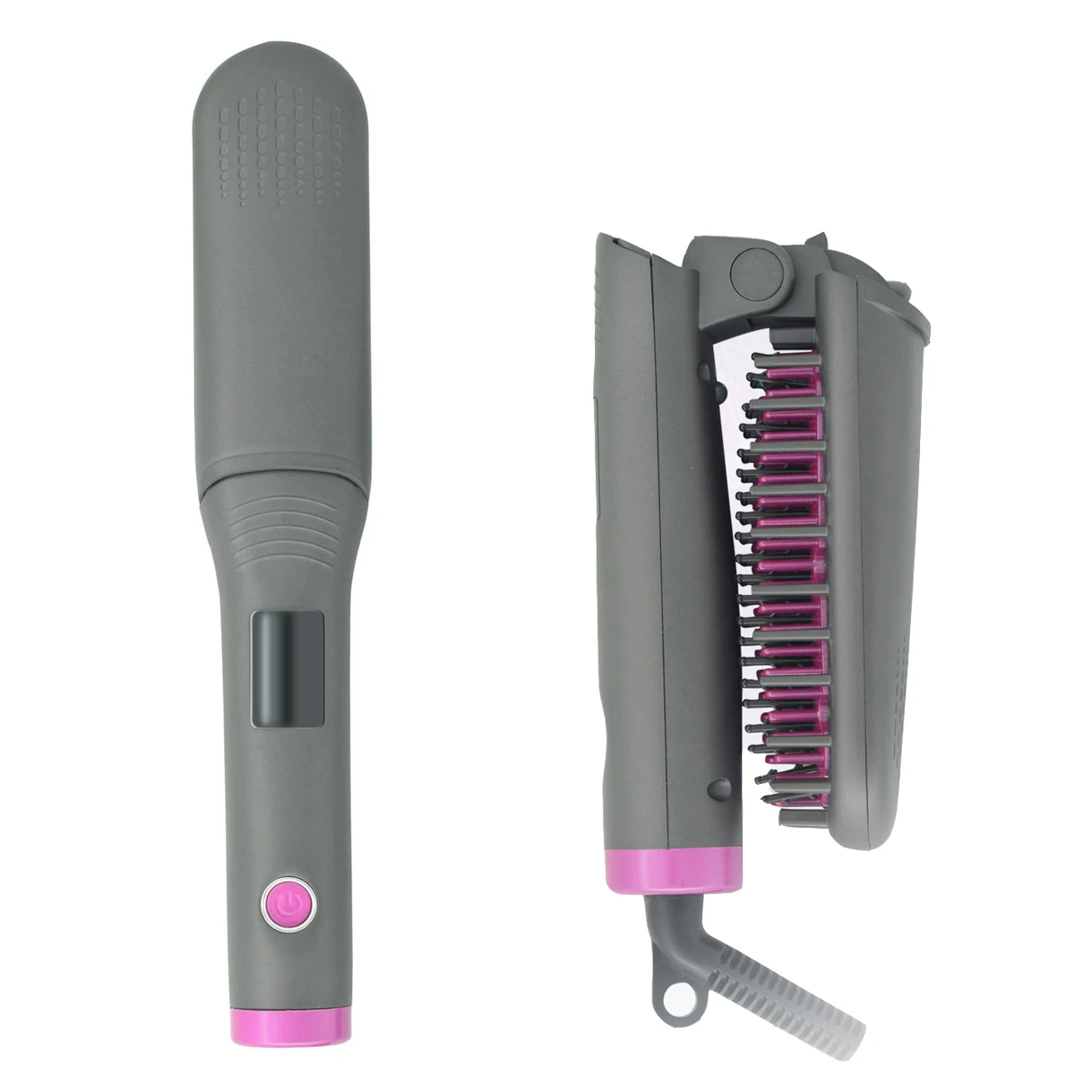 Foldable Straightener LED Display Straightening Tool 360 Anti-entanglement Cord Travel Straight Brush - Gray