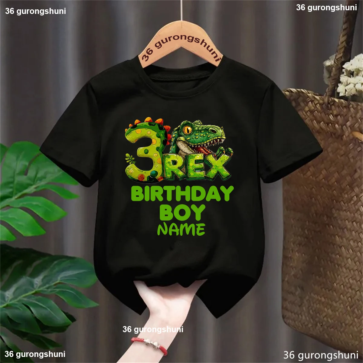 3rd Birthday Gift Shirt Custom Name 3 Rex Birthday Boy Printed T Shirt Boys Kawaii Kids Clothes Summer Solid Toddler Shirt Tops