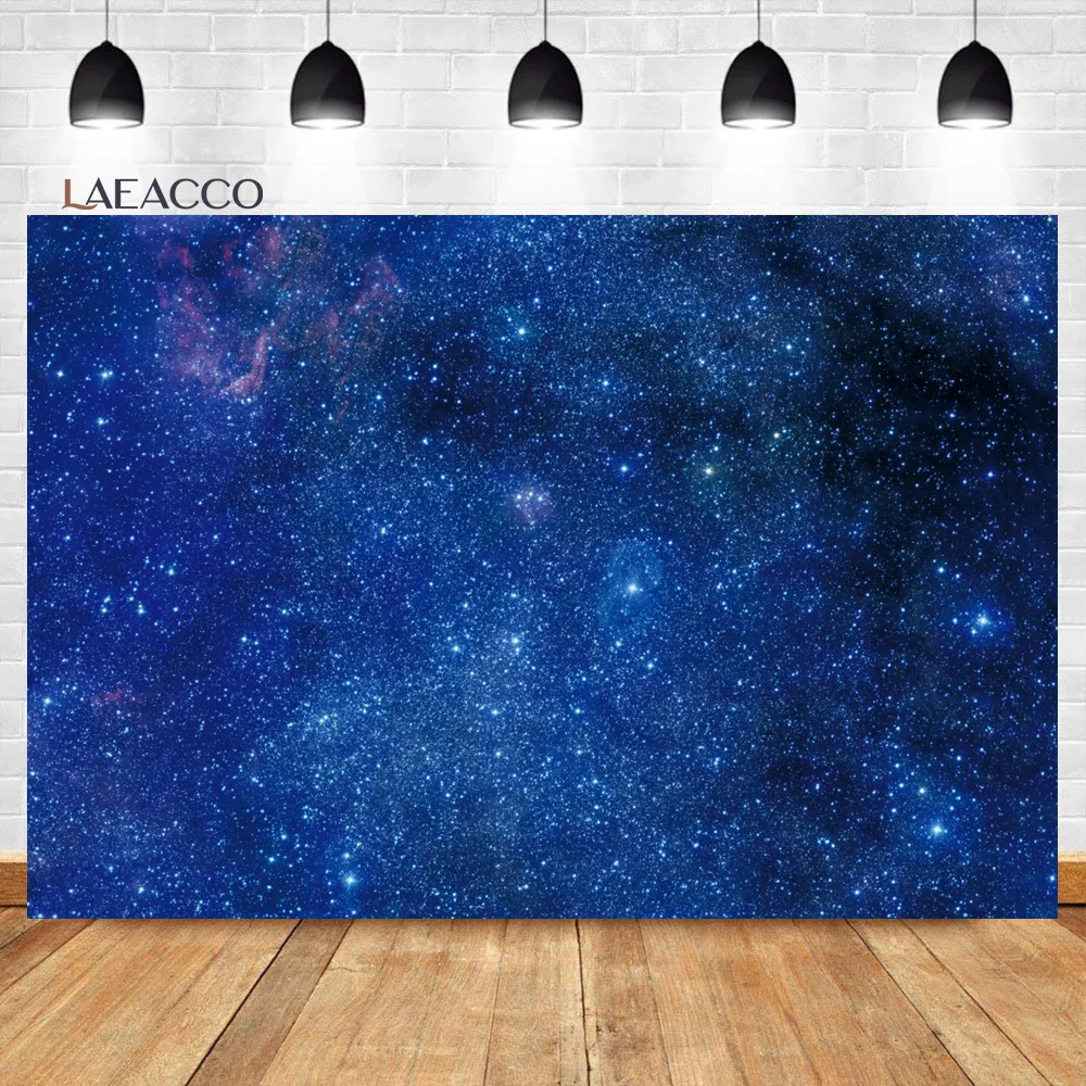 Laeacco Starry Night Sky Photography Backdrop Shining Twinkle Stars Dark Blue Newborn Baby Shower Birthday Portrait Background