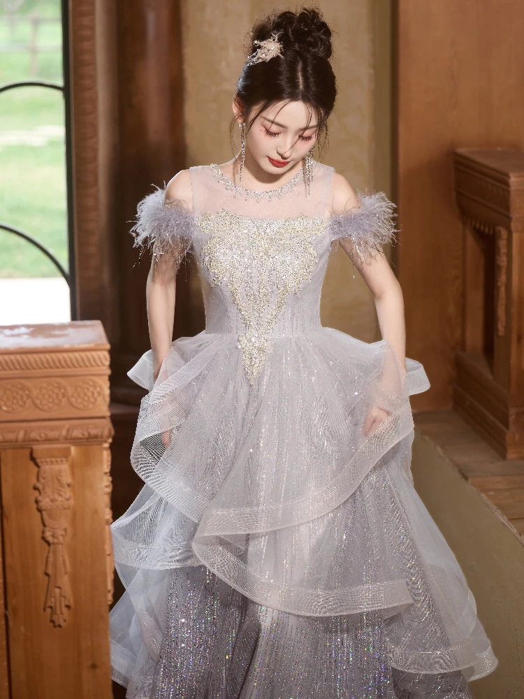 

Ele Princ Sle Evening Gown Women's Birthday Luxury Small ence Banquet Host Adult Princ Dr Faionable