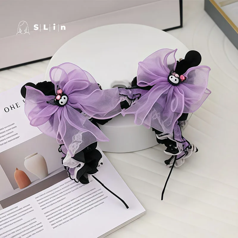 Kawaii Cinnamoroll Melody Kuromi Fascia per capelli per orecchie Kawaii Anime Cartoon Girl Dolce fiocco in pizzo blu Peluche Accessori per capelli Regali per ragazze
