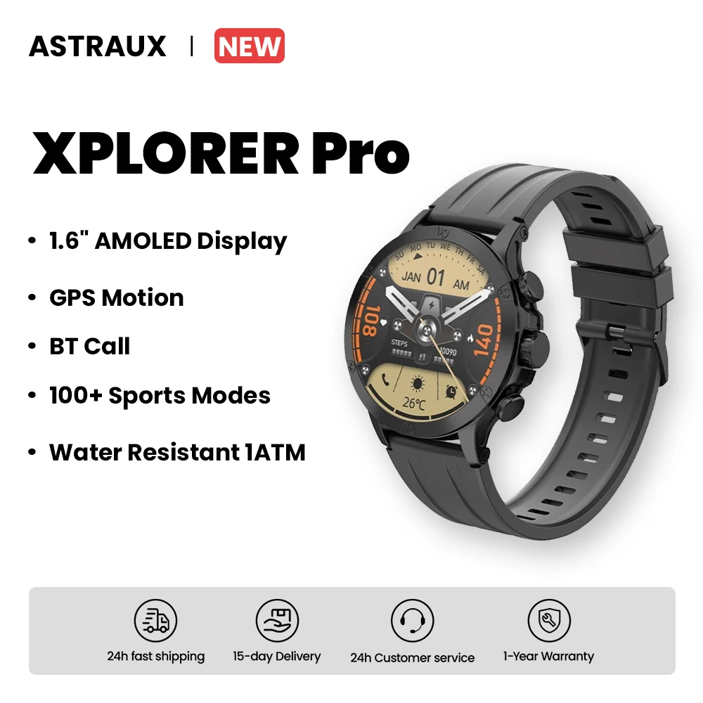 

XPLORER Pro Smart Watch GPS 1ATM with 1.6" AMOLED Displaly 100+ Sports Modes Bluetooth Call Health Tracker Voice Assistant