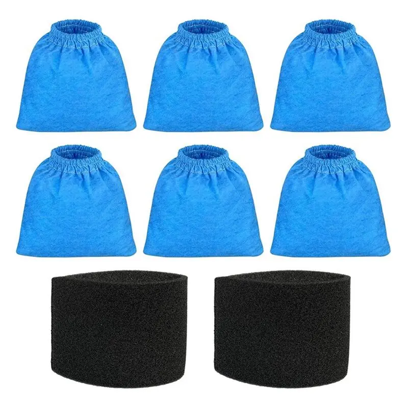 Paquete de 6 bolsas de filtro VRC5 y kit de 2 filtros de espuma VFF51 para aspiradoras Vacmaster de 4 a 16 galones, para aspiradoras en seco/húmedo, pieza VRC51