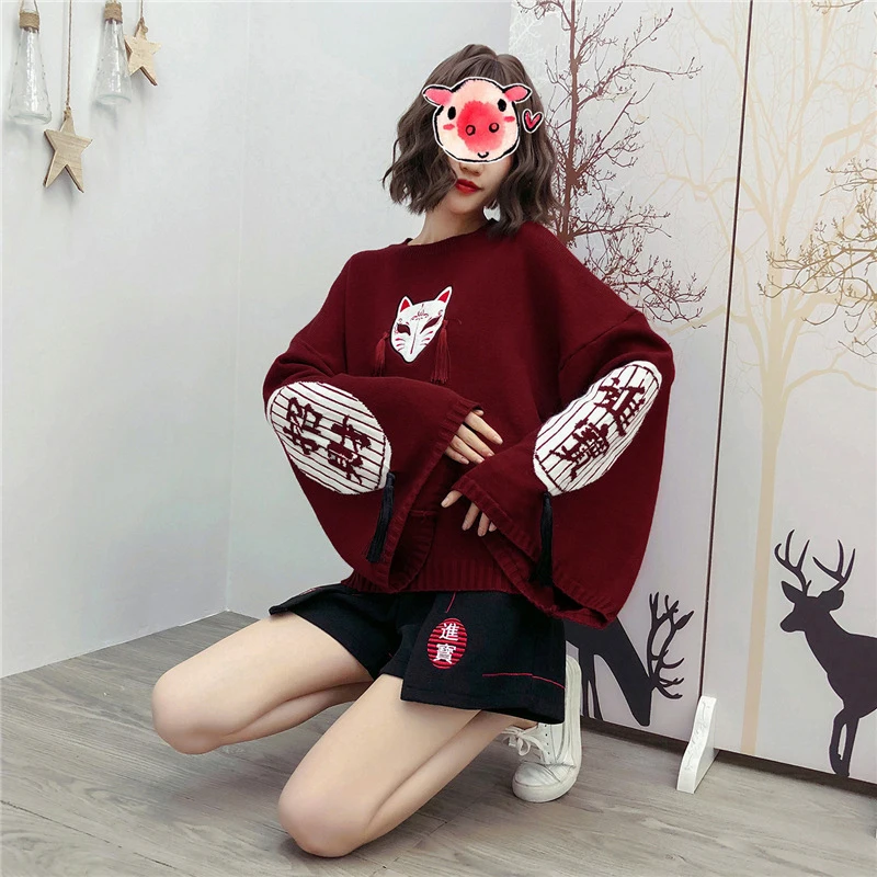 Fashion Cat Rice Pattern Embroider Knitted Sweater Women O Neck Long Sleeve Warm Sweater Autumn Spring 2022 New Solid Ladies Top