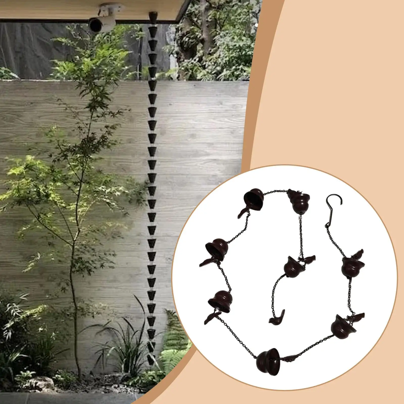 2.4m Rain Chain Bronze Hanging Cup Gutter Accessory Outdoor Downspout Decor for Garden House