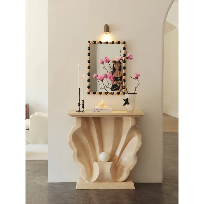 French Fiberglass Shell Porch Table Entrance Aisle Narrow Wall Decorative Cabinet Case Desk Designer