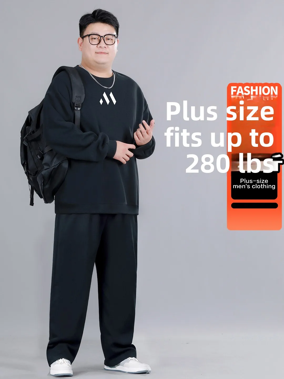 

plus Size Casual Sportswear Set Men's Fat Enhanced Straight Leg Sweatpants Two Piece Set Autumn Winter Trendy Hoodie