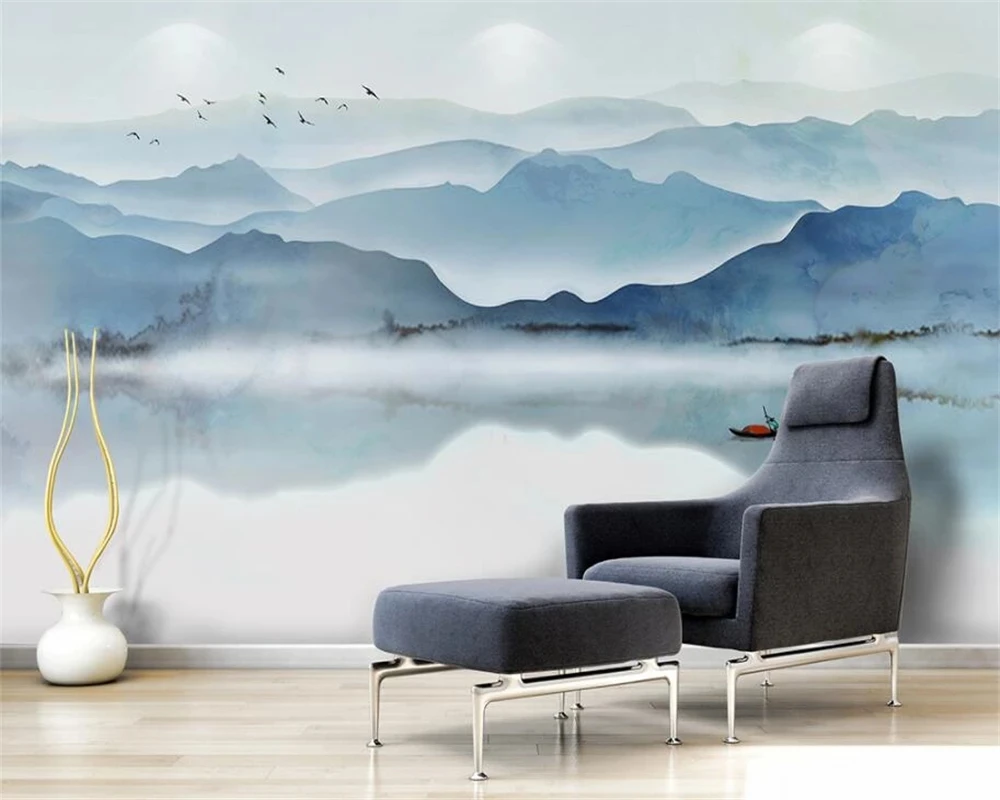 Custom Photo 3D Self Adhesive Wallpaper Wind Mood Ink Landscape mural Living room sofa TV background wall bedroom restaurant 8d