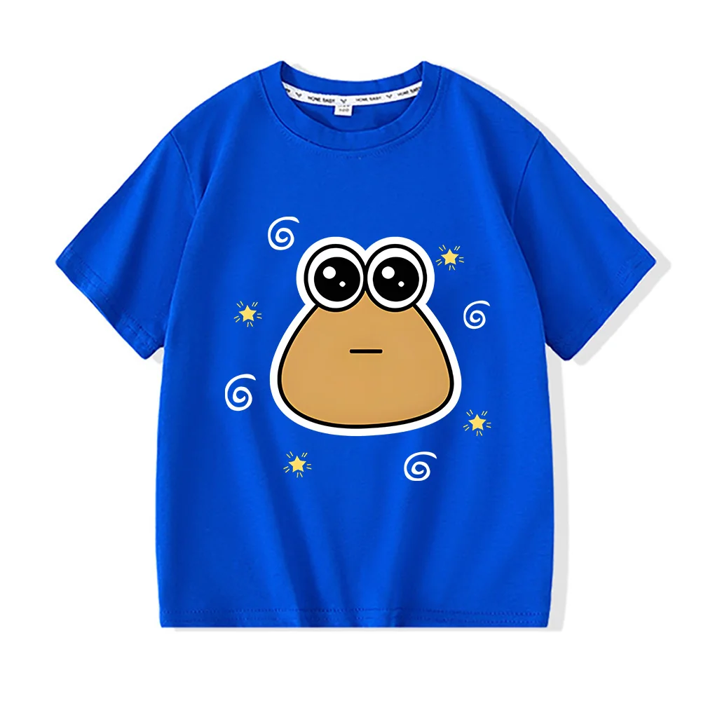 T-shirt de algodão engraçado Pou Graphic Print, Tops extragrandes, T-shirt de manga curta, Roupas para meninas e meninos, Roupas infantis, Streetwear