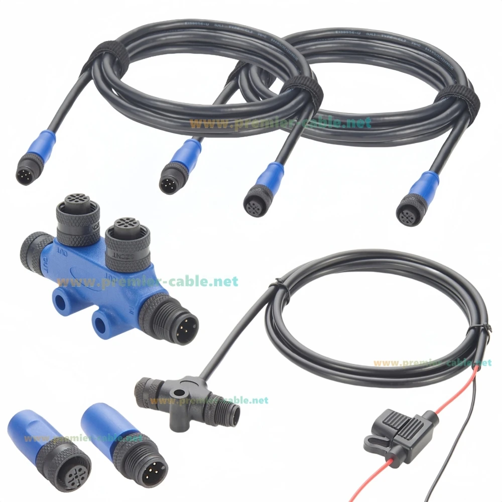 

NMEA 2000 Starter Kit Marine Backbone Drop Cable 2 Port Tee Connector Terminators Power Cable for Garmin Lowrance Simrad Navico