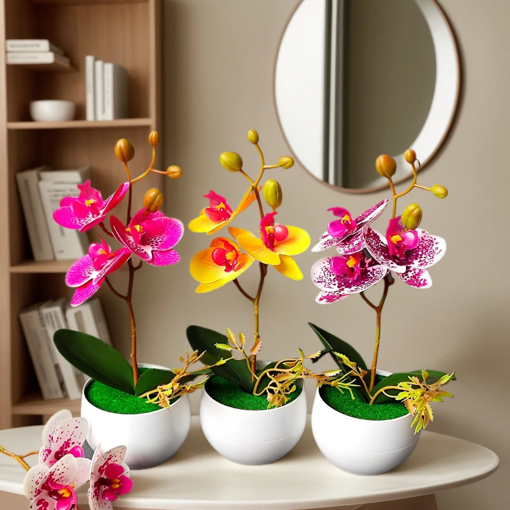 3 زهور نبات أوركيد صناعي نابض بالحياة لقطعة مركزية لحفلات الزفاف، ديكور المنزل والمكتب وطاولة المقهى والحفلات والفنادق