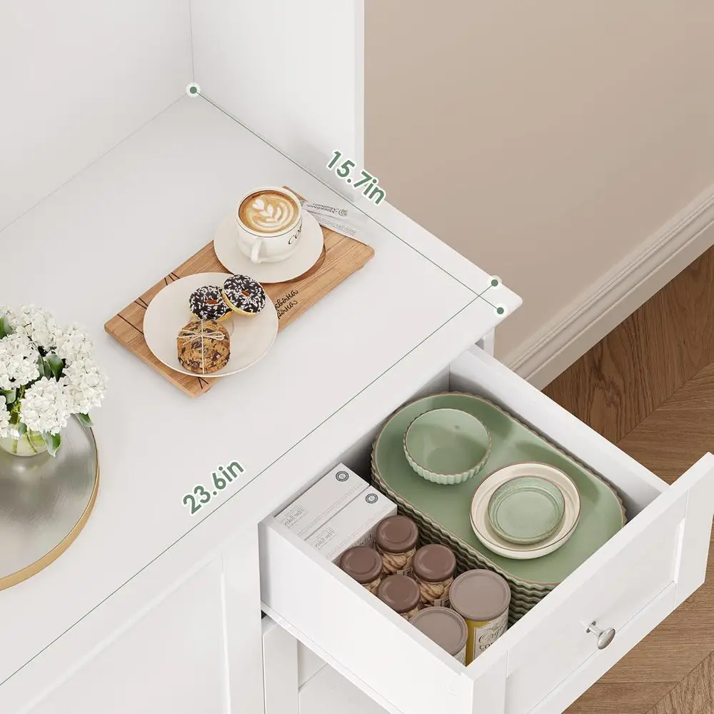 72 Inch Tall White Kitchen Pantry Cabinet with Doors and Shelves for Dining or Living Room Storage