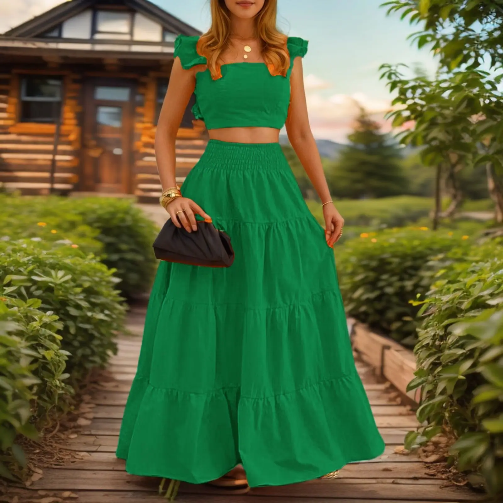 

Fashionable Sleeveless Top + Skirt Women Suit Women's Solid Color Summer Casual Vest Long Skirt Two-piece Set Women 2025
