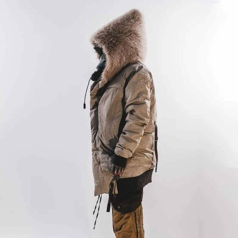 HKSH الخريف الشتاء الرجال فاسق فضفاض النفايات الأرض مقنعين التزلج الصوف معالج قبعة جاكيتات Techwear منتصف طول القطن معطف مبطّن HK14944
