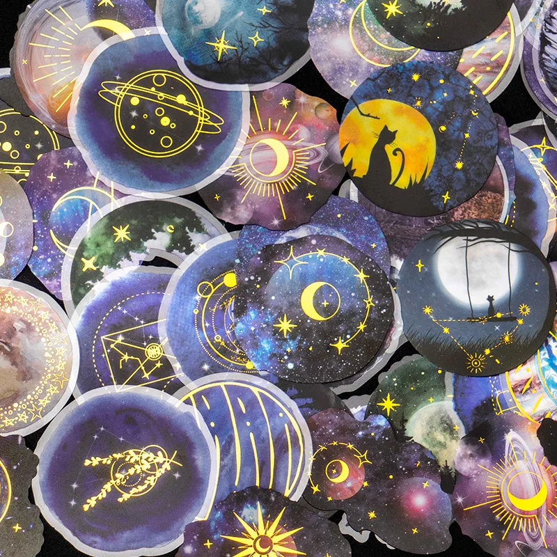 

50 Pcs Gold Foil Stickers Set Decorative Planet Moon Space Galaxy Astronomy Planner Sticker For Scrapbooking Diy Art Crafts