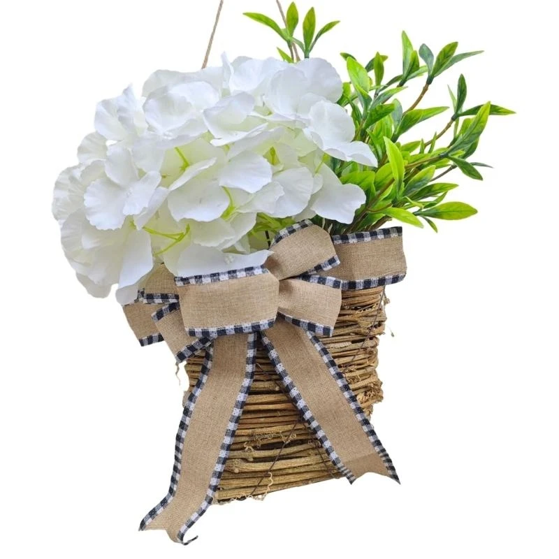 

Cream Hydrangea Wreath Front Door Welcome Sign Decorations Spring Hangings Wreath 15UB