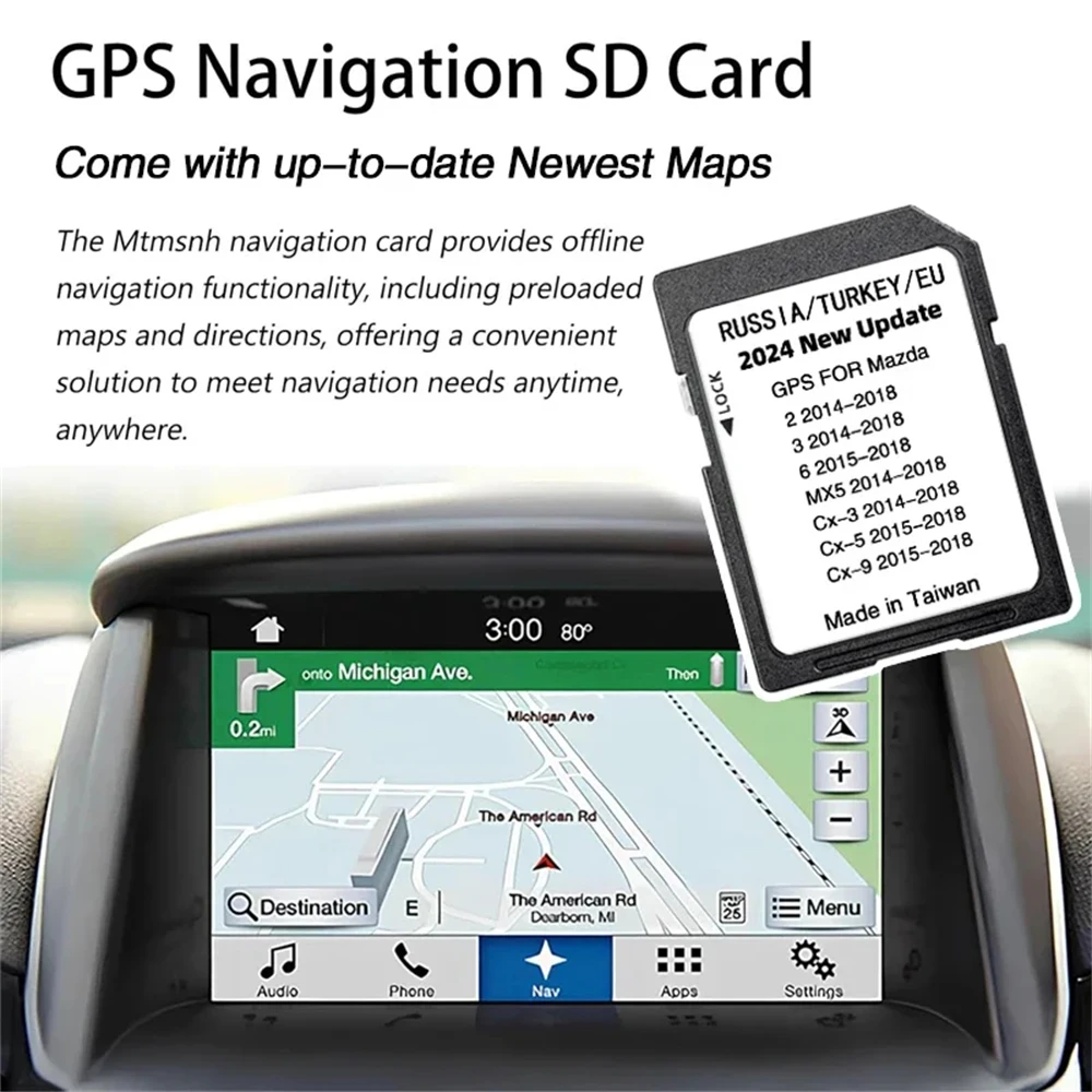 For Mazda 2/3/6/CX3/CX5/CX9/MX5 Car Sat Navi Card Upgrade GPS Map Data Europa Europe UK Map Navigation SD Card