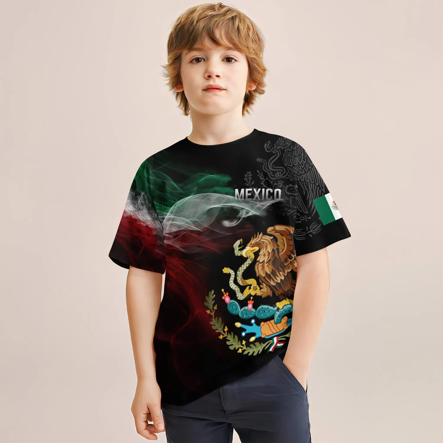 Children\'s New Mexican Style Clothes Trendy Boys Girls Short-Sleeved Tops Kids High Quality Youth 4-14 Years Old Summer T-Shirts