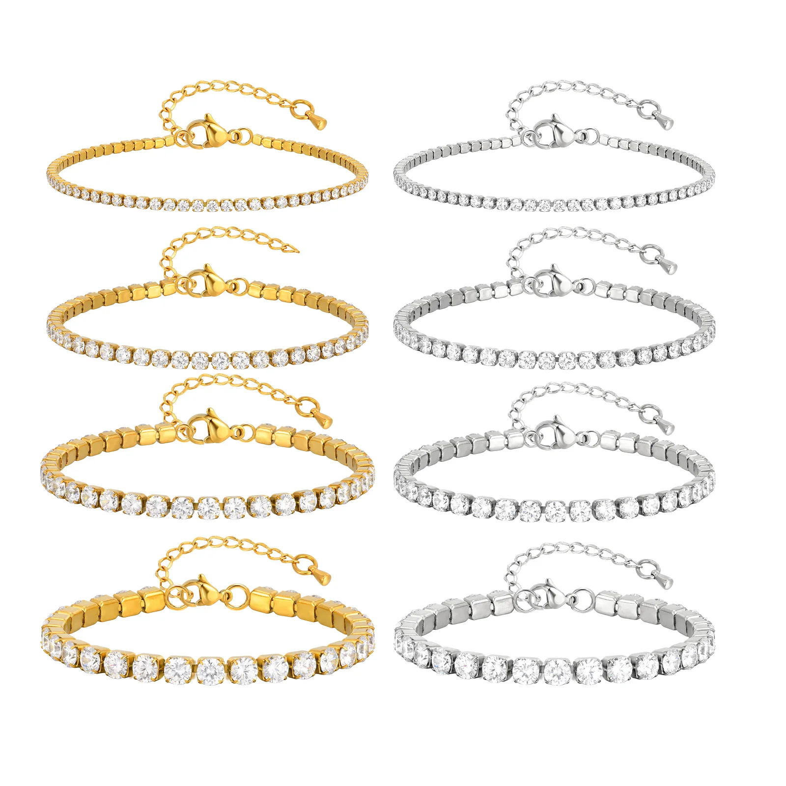 Luxury 2/3/4/5mm Crystal Tennis Bracelet For Women Stainless Steel Square Zircon Adjustable Chain Party Couple Jewelry