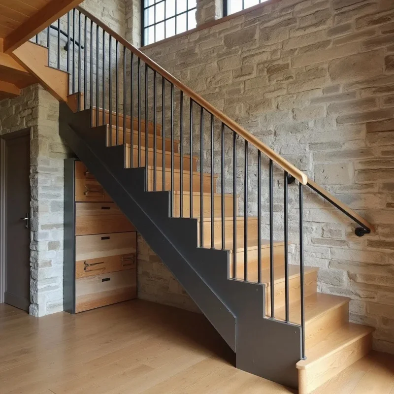 custom.Custom Modern Design Prefabricated Wooden Metal Stairs Straight or Curved Apartment Hotel