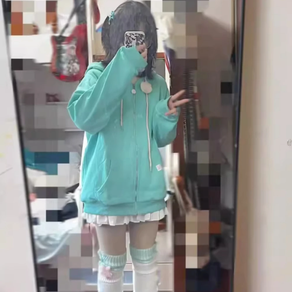 Japanese Hatsune Miku Niche Cat Embroidery Hooded Sweater Female Spring And Fall New Cute Cute Sister Cardigan Trend Jacket