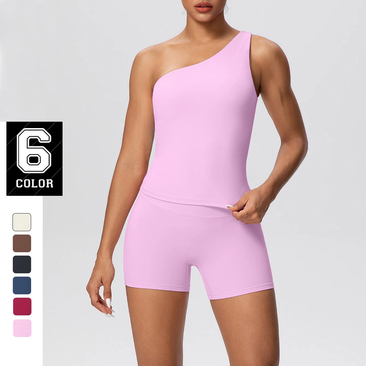 Ropa de gimnasio para mujer, conjunto de Yoga, mallas deportivas para Yoga, pantalones cortos de Fitness, transpirable, levantamiento de cadera, sin espalda, sujetador de un solo hombro, Top de entrenamiento