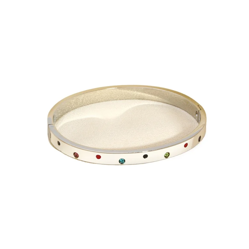 

*18K Gold Plated Stainless Steel Colorful Cubic Zirconia White Enamel Bangle Bracelets for Women Charm Statement Bracelet Jewelr