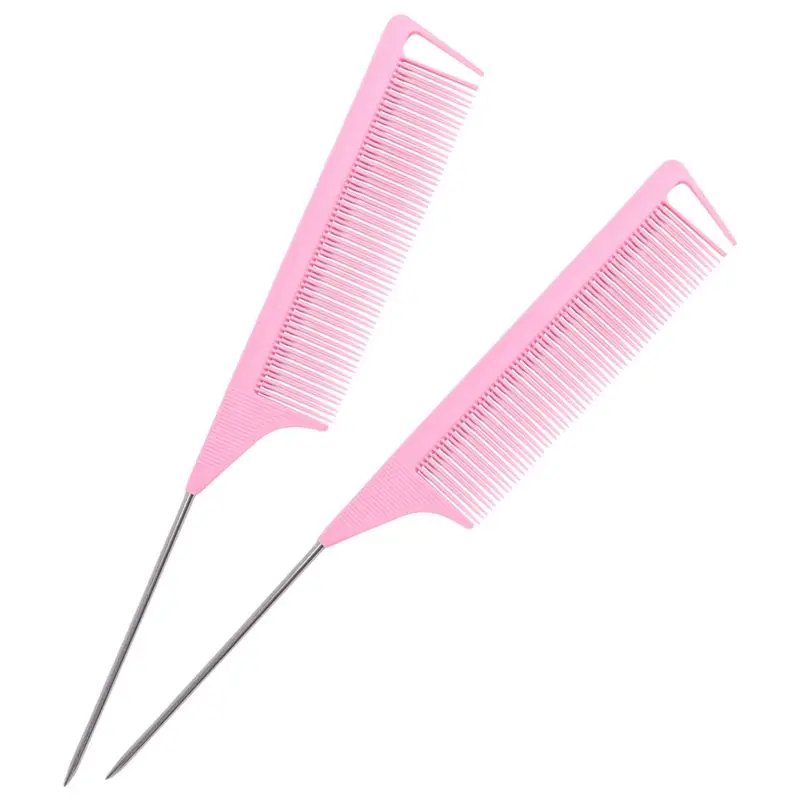 KYCOR-60 Pieces Parting Comb For Braids Hair Rat Tail Comb Steel Pin Rat Tail Carbon Fiber Heat Resistant Teasing Combs(Pink)