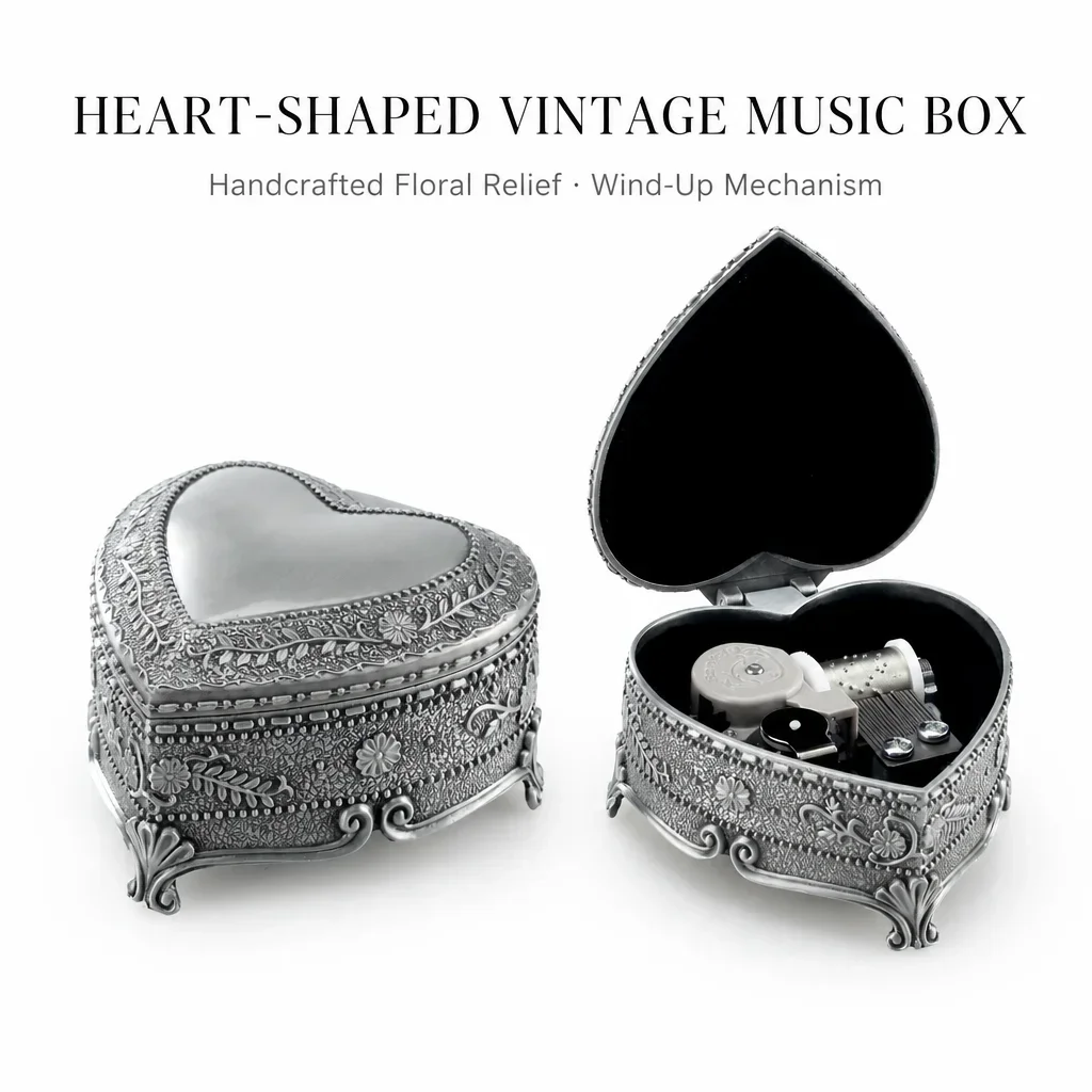 Vintage Silver Musical Box with Custom Engraving,Ornate Keepsake Gift for Her Women Mom Wife, Christmas, birthday, New Yeargifts