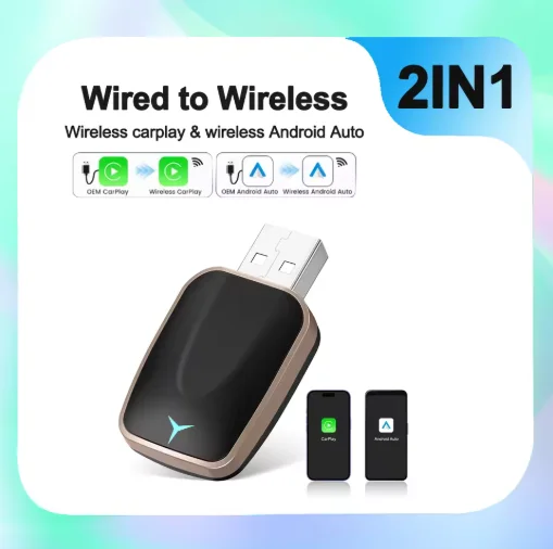 صندوق CarPlay اللاسلكي مع دعم Siri - متوافق مع IOS 10.0+ ومعظم السيارات المجهزة بمنفذ USB، وإشارة ثابتة