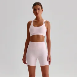 Solid Color High Impact Solid Gym Yoga Set Tight Legging Fitness Cross-back straps Bra Top 2pcs Soft Sport Suit  Women Sportwear
