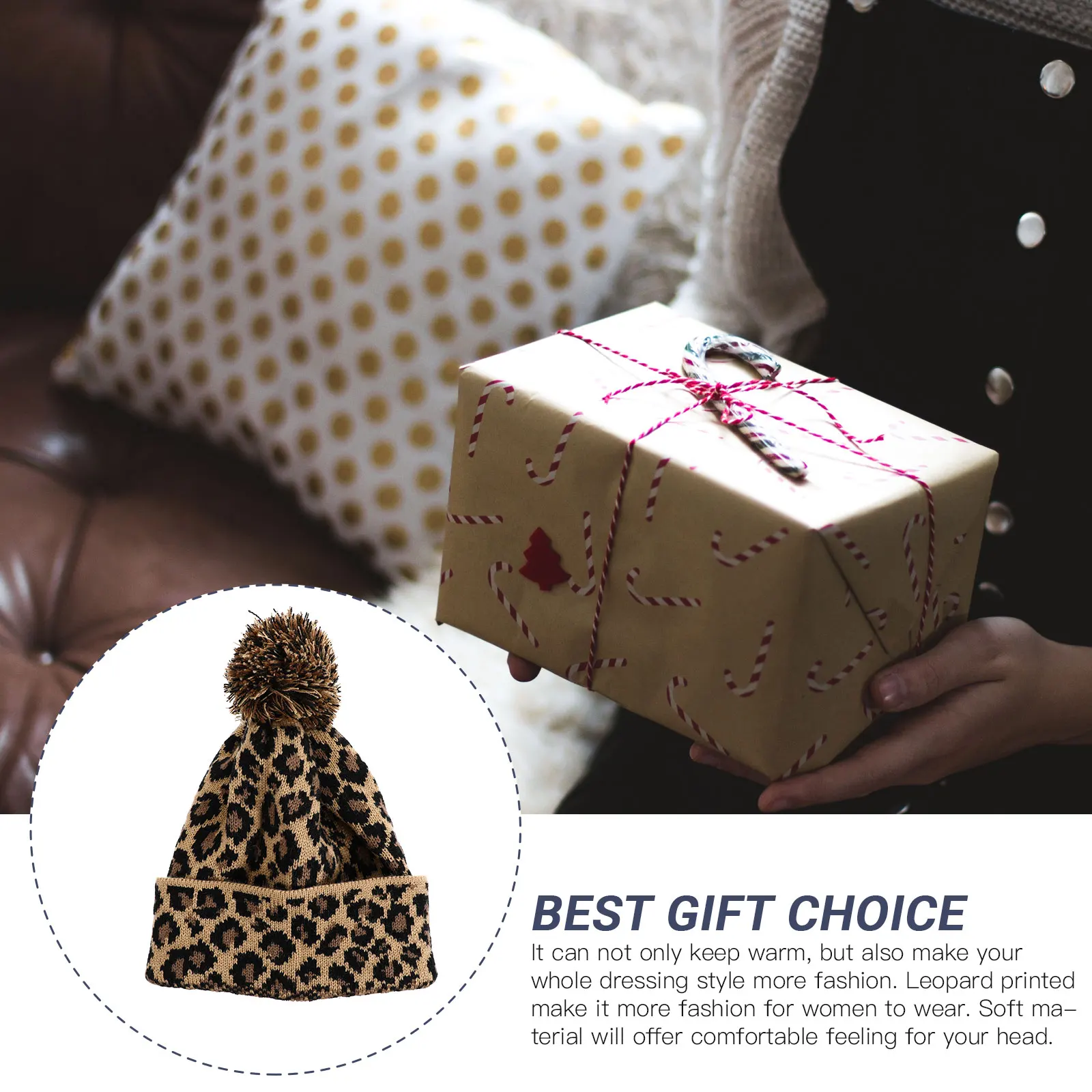 

Women Warm Hats Leopard Print Knitted Wool Hat Soft Texture Pink Outdoor Winter Woolen Hat for Woman Christmas Party Mall