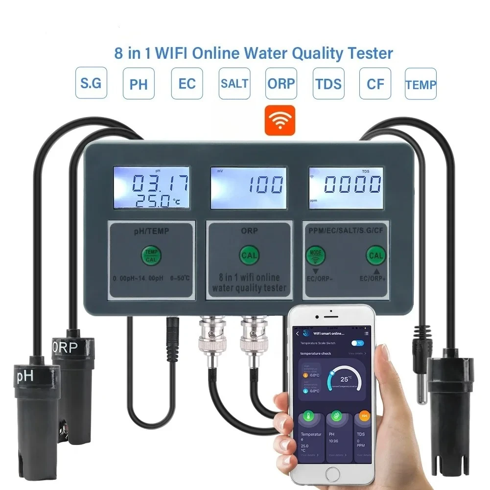 Smart PH ORP TDS EC SALT S. G TEMP CF Monitor Meter Online Aquarium Water Quality Tester Data Logger Controller