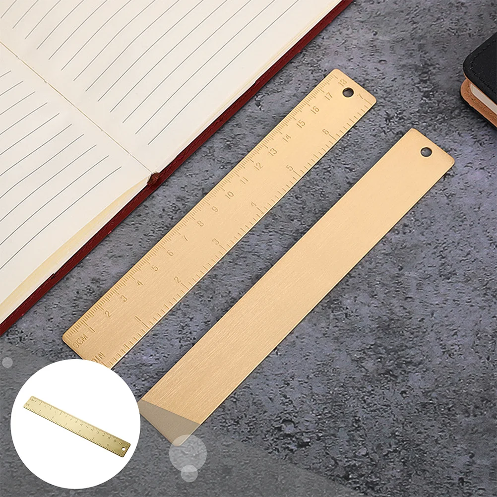 Brass Straight Ruler 15Cm Precision Measuring Tool Bookmark Multi-Functional Drafting Ruler for Students Office Reading